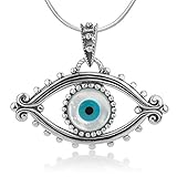 925 Oxidized Sterling Silver Evil Eye Lucky Eye Hamsa Protection Amulet Pendant Necklace, 18