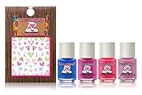 Piggy Paint [5 Pack Gift Set] Non-toxic Girls Nail Polish Kit with 4 Colors (.25 oz Minis) + Stickers