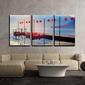3 Piece Canvas Wall Art - Sun Moon Lake in Taiwan - Modern Home Art Stretched and Framed Ready to Hang - 16"x24"x3 Panels
