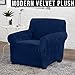 Great Bay Home Velvet Plush Stretch Arm Chair Slipcover. Velvet Chair Furniture Protector, Soft Anti-Slip, High Stretch (Chair, Dark Denim Blue).