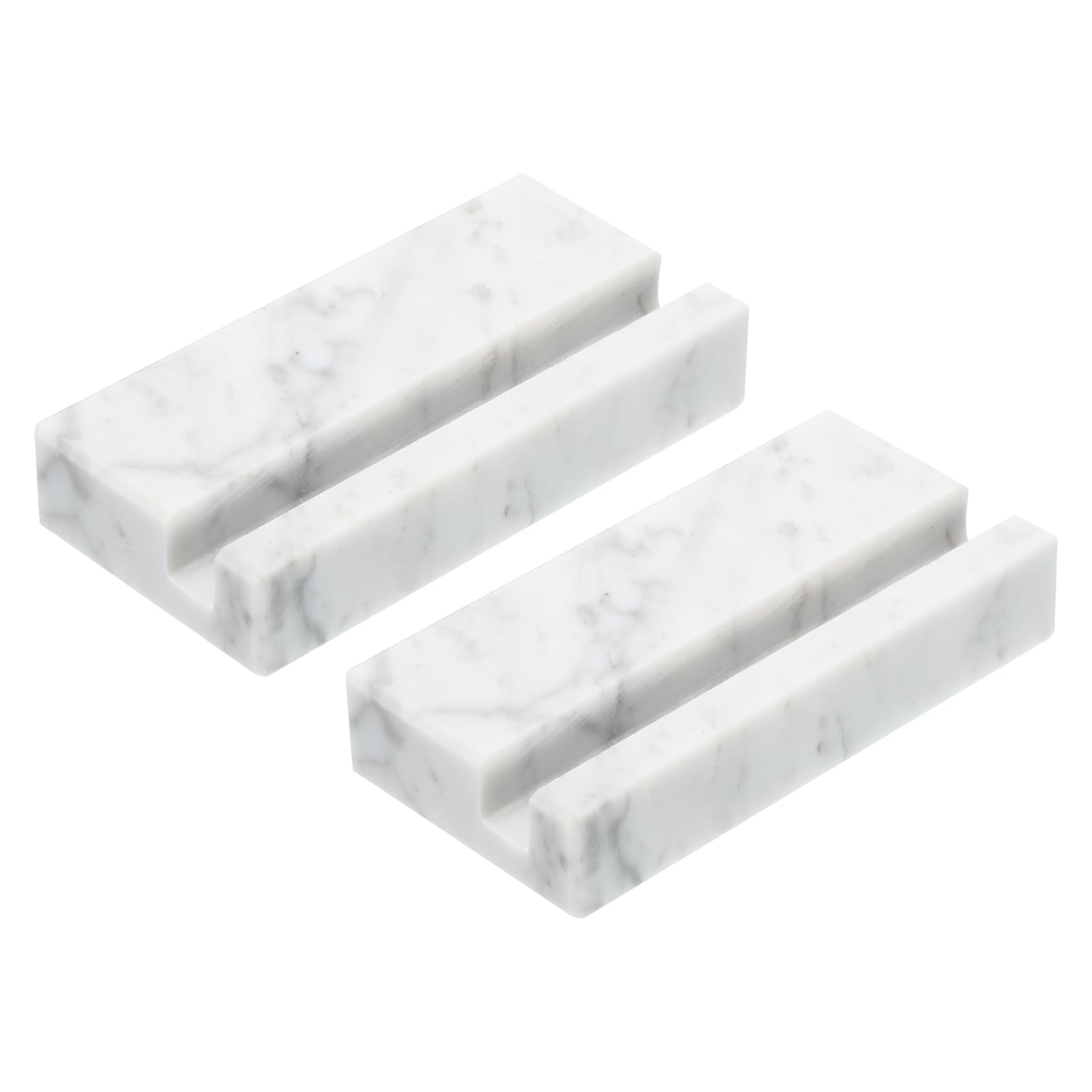 PATIKIL Business Card Holder for Desk, 2 Pack Marble Business Card Holders Stone Card Stand Organizer Cards Display for Office Exhibition, White