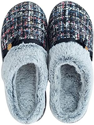 1994Fashion Women’s Slippers with Plush Lining Comfy Indoor House Slippers Soft Sole Anti Slip Bedroom Shoes-Blue-40-41