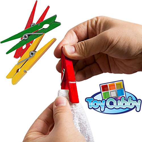 Toy Cubby Colorful Wooden 3 Inch Spring Clothespins - 50 Pcs