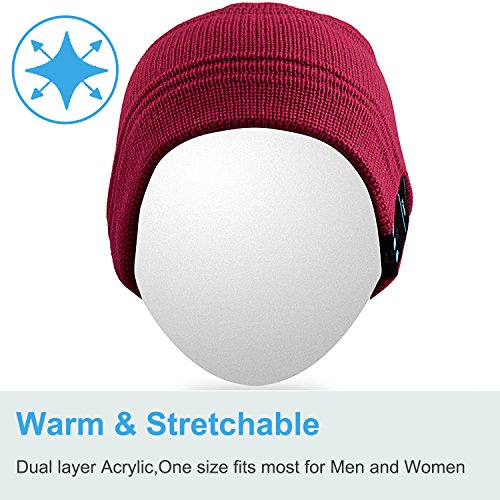 Qshell Winter Bluetooth Beanie Hat Cap with Stereo Speaker Headphones, Microphone, Hands Free and Rechargeable Battery - Compatible with Mobile Phones, iPhone, iPad, Tablets, Android Smartphones - Red - Thumbnail 3