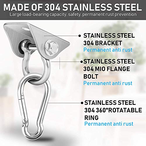 Deckenhaken Hängesessel, Edelstahl Schwerlast Deckenhalterung bis 450KG 180° Drehen Schaukelhaken Boxsack Aufhängung mit 4 Schraube für Beton Holz Hängematte Stuhl Sandsack, Yoga, Sling Trainer, Gym