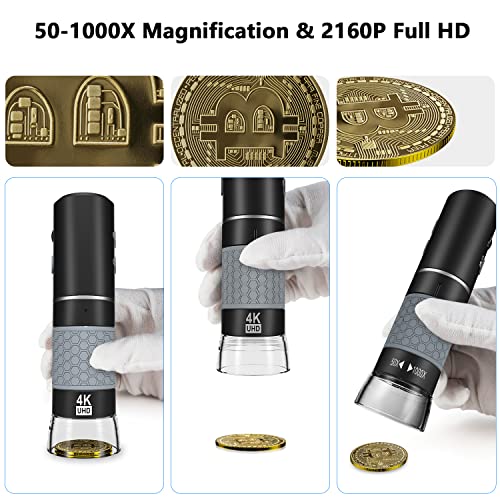 Bysameyee 4K 3840x2160P Wireless Digital Microscope, Handheld HD USB