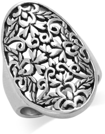 Sterling Silver Huge Long 29MM Detailed Scroll / Filigree Ring - Size 8
