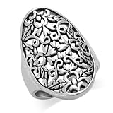 Sterling Silver Huge Long 29MM Detailed Scroll / Filigree Ring - Size 7