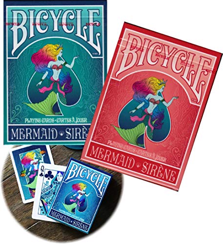 Bicycle Playing Cards Mermaid Theme Teal & Coral Gift Set Bundle - 2 Pack (Made in USA)