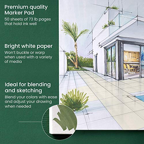 Arteza Marker Paper Pad, Pack of 2, 9 x 12 Inches, 50 Sheets, Glue