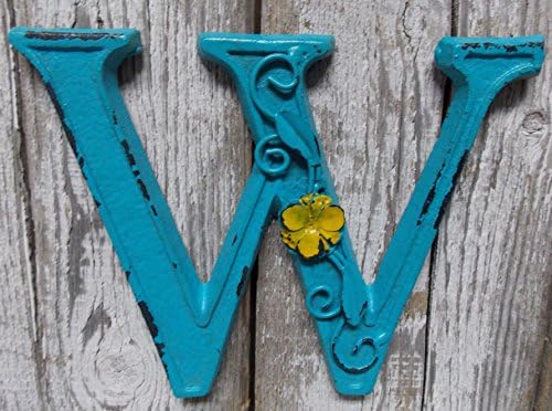 Fun 6" x 8" x .5" Cast Iron 3-D BLUE Wall LETTER " W " Wall Art Decor Alphabet Letter