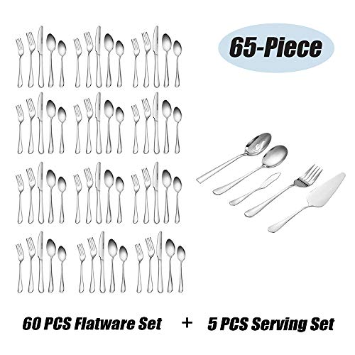Silverware Set, Blingco 65 PCS Flatware Set, Stainless Steel Cutlery Utensils Service for 12, Kitchen Hotel Restaurant Tableware Set, Icnlude Knife/Fork/Spoon, Mirror Polished, Dishwasher Safe - Thumbnail 5