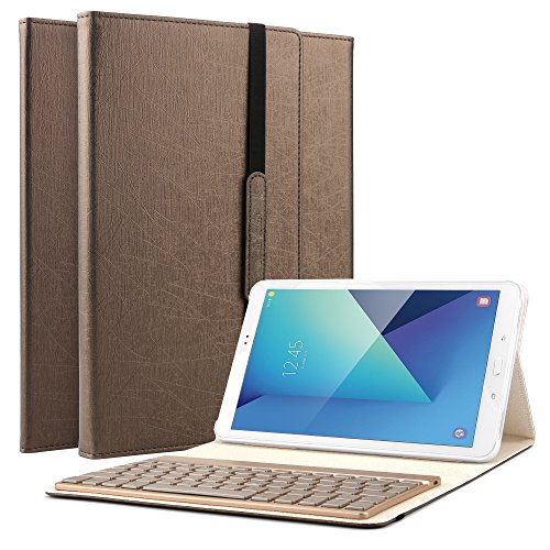 Boriyuan Samsung Galaxy Tab A 10.1 Bluetooth Tastatur Hülle Keyboard Leder Case Cover mit Alu Bluetooth Tastatur (Deutsche QWERTZ) abnehmbar für Samsung Galaxy Tab A 10.1" T580N T585N (Braun)