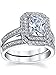 2 Carat Emerald-cut Sterling Silver 925 Double Halo Cubic Zirconia Wedding Engagement Ring Bridal Set