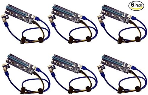 Kuangi 6-Pack PCIe VER 006C 16x to 1x Powered Riser Adapter Card w/ 60cm USB 3.0 Extension Cable &amp; 6-Pin PCI-E to SATA Power Cable - GPU Riser Adapter - Ethereum Mining ETH + 6 Cable Ties