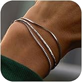 HEVOCY Men's Silver Bracelet Set: 3 PCS Tiny Snake Chain Link Bracelets Non Tarnish Stainless Steel Jewelry for Men Women 6.5/7/7.5/8/8.8/9 Inch Cool Silver Stack Bracelet Gifts for Boyfriend or Dad
