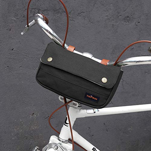 TOURBON Vintage Canvas Bike Panniers Bicycle Handlebar Bag (Black) - Thumbnail 3