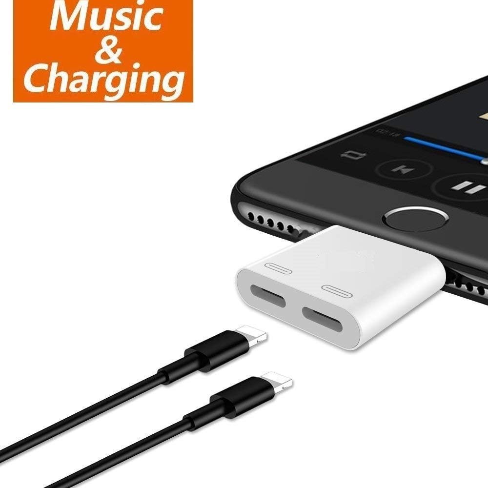 LYZZO Dual Port Jack Adapter Headphone Charge and Audio Splitter, 2 in 1 Earphone AUX Music Cable Charger Connect Compatible with iPhone X/8/8 Plus/7/7 Plus(White) (WhiteF)