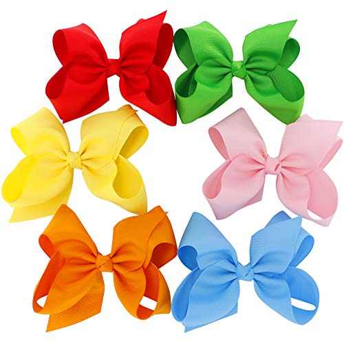 image for Myamy 6 inches Big Large Grosgrain Ribbon Hair Bows Boutique Raibbow H