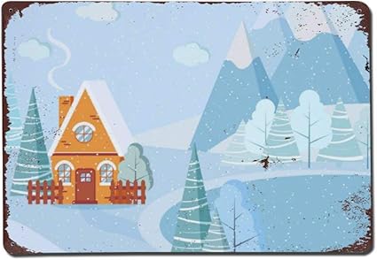 Wendana Magnifique Panneau En Metal Avec Paysage De Noel En Hiver Decoration Murale Vintage Pour Garage Chambre D Enfant Cadeaux D Anniversaire De Noel Amazon Fr Cuisine Maison