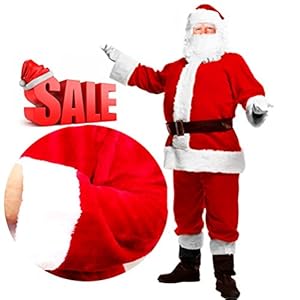Mannice Christmas Santa Claus Costume With Beard,Velvet Men's Deluxe Santa Suit,Red,M To L