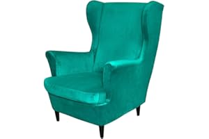 PENDEJATO Wing Chair Slipcovers, 2 Piece Stretch Wingback Chair Cover Soft Velvet Armchair Covers with Elastic Bottom for Living Room Bedroom (Emerald)