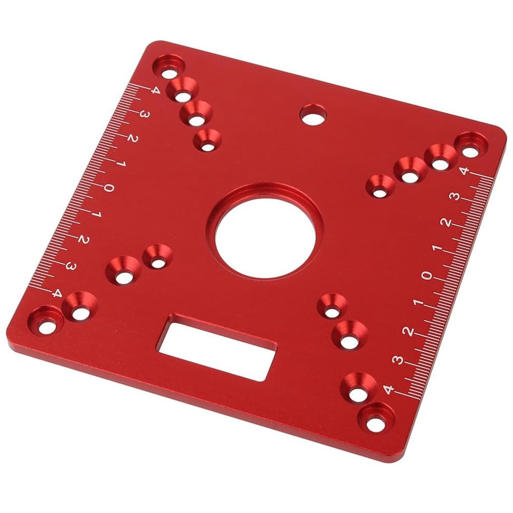 Lrtzizy 1 Piece Router Table Insert Plate,Mini Square Woodworking Bench Router Flip Plate Multifunctional Trimming Engraving Table Red Aluminum Alloy
