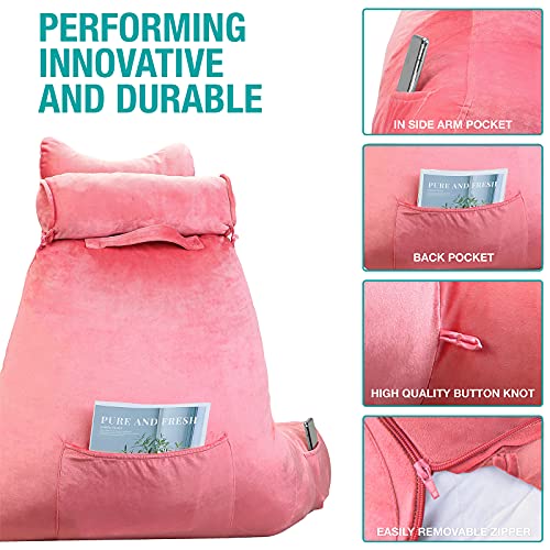 Vekkia Premium Soft Reading & Bed Rest Pillow with Support Arm, Pocket