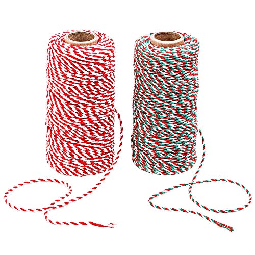 Benvo Christmas Twine 2-Pack Red White Green Cotton Twine and Red White Cotton String Rope Ribbon Cord for Holiday Gift Wrapping, Baking, Butchers, DIY Crafts, 656 Feet - Thumbnail 7