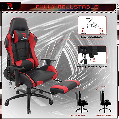 RIMIKING Massage Gaming Chair Swivel Rocking Desk Racing Chair with Retractable Footrest
