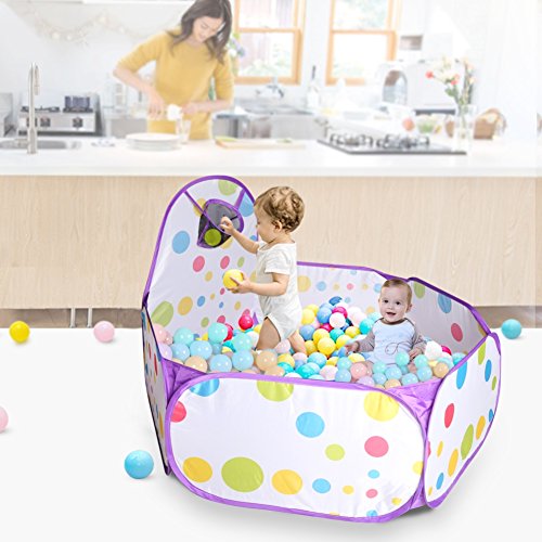 LPRTALK Kids Purple Ball Pit Ball Tent Toddler Ball Pit with Basketball Hoop and Zippered Storage Bag for Toddlers 4 Ft/120CM (Balls not Included)
