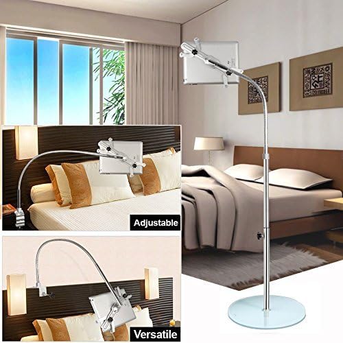 MocaTrend DUAL Function (Floor/Clamp) 360 Degree Rotating Tablet Stand for all Tablet PCs, iPads, iPad Mini, iPad Pro, Galaxy, Nexus, Xoom, Surface Pro, RCA, Nook, Fire, and e Readers (Clear Base)