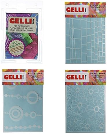Gelli Arts Gel Printing Plate 5x7 Inch with Bead, Flower and Ladder Stencils
