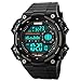 Men's Big Digital 50M Waterproof Electronic Unique Round Sport Watch Large Face Sillicone Band Heavy Duty Army Military 24H Time LED Back Light 164FT Water Resistant Calendar Date Day -Titanium Black