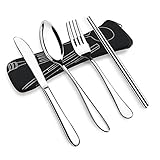 VICBAY 4 Pieces Stainless Steel Flatware Set, Knife Fork Spoon Chopsticks Set, Travel Camping Cutlery Set with Neoprene Case, Reusable Lunch Box Utensils, Portable Travel Silverware Set