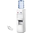 Antarctic Star 2-in-1 Water Cooler Dispenser with Built-in Ice Maker, Hot and Cold Top Loading 3 to 5 Gallon Bottle Water Dispenser,27LBS/24H Ice Maker Machine with Child Safety Lock（White）