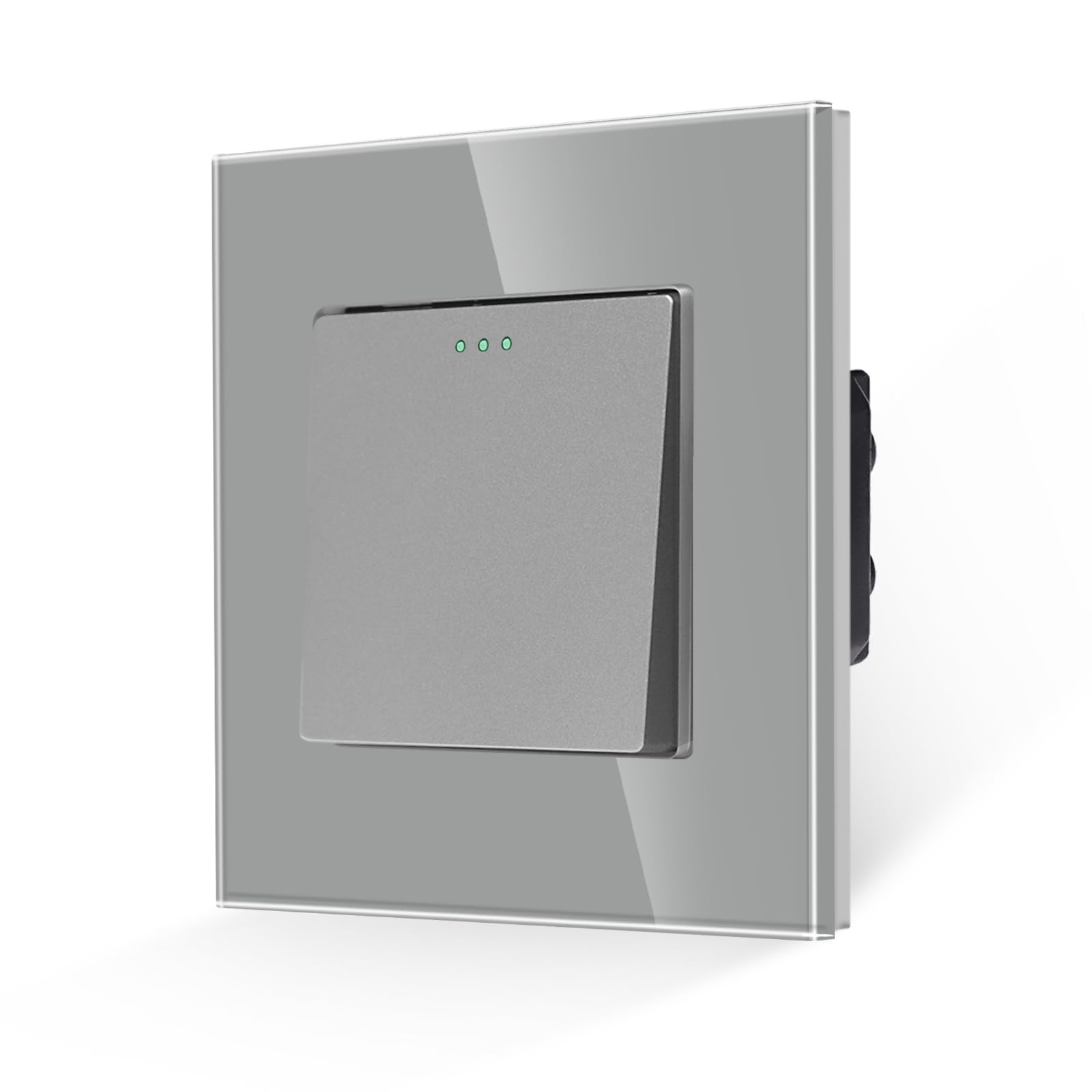 JIMEIDA Single Light Switch 1 Gang 1 Way Rocker Button Switch Modern Crystal Glass Grey Wall Panel with Phosphor Dots,10A,250V