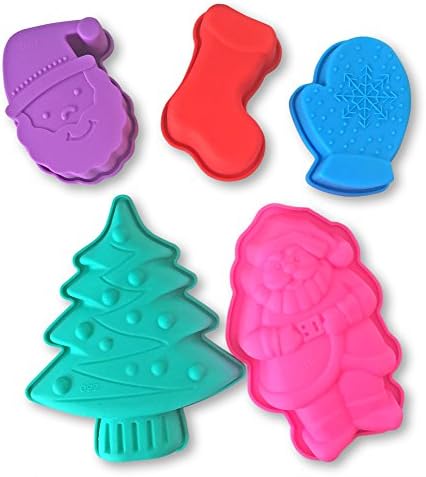 Christmas Silicone Mold Cake Chocolate Candy Jello Cheesecake Soap Bread Baking Set - 2 Santa Claus, 1 Tree, 1 Glove, 1 Boot Moulds Kit