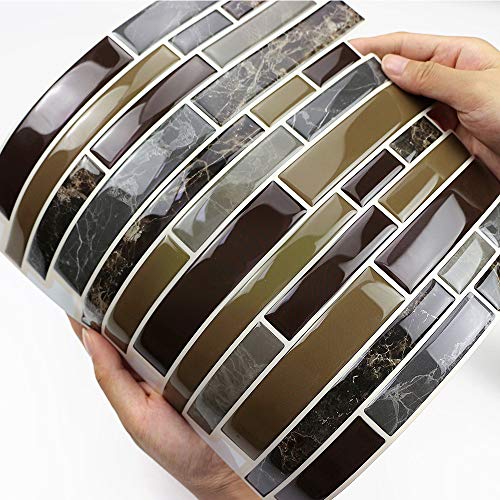 Yipscazo Peel and Stick Anti-Mold Wall Tile for Kitchen Backsplash in Dark Brown (10 Tiles)