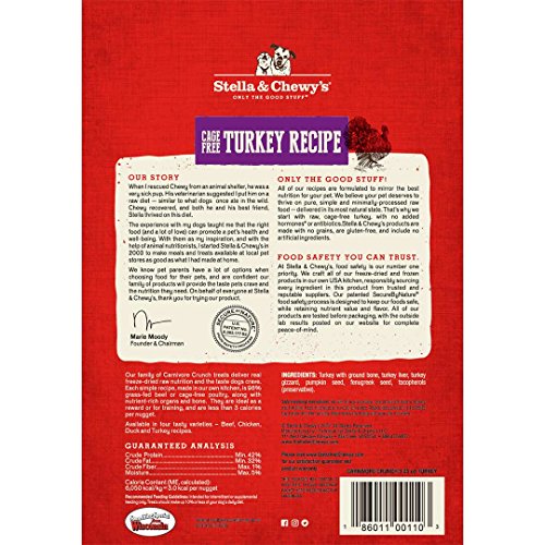 STELLA & CHEWY’S FREEZE-DRIED RAW DOG TREATS – CARNIVORE CRUNCH FOR TRAINING – NATURAL LIMITED INGREDIENT, GRAIN-FREE – PERFECT FOR PICKY EATERS – TURKEY RECIPE – 3.25 OZ BAG