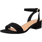 TruFox 1 Inch Low Heel Sandals for Women Dressy Short Black Heels Silver Dress Sandals Strappy Comfortable Sandal for Teen Girls Open Toe Ankle Strap
