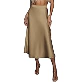 CUPSHE Women's Satin Skirt Flowy A Line Cocktail Party Wedding High Waist Long Midi Skirts Vacation Outfits