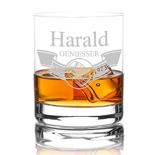 polar-effekt Whiskyglas Personalisiert 320 ml Trink-Glas für Whiskey, Rum und Scotch - Geschenk-Idee für Männer - Motiv-Gravur Banner mit Fass
