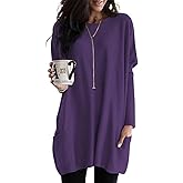 Poetsky Fall Womens Tunic or Tops to Wear with Leggings Long Sleeve Casual Long Shirts Blouses with Pockets