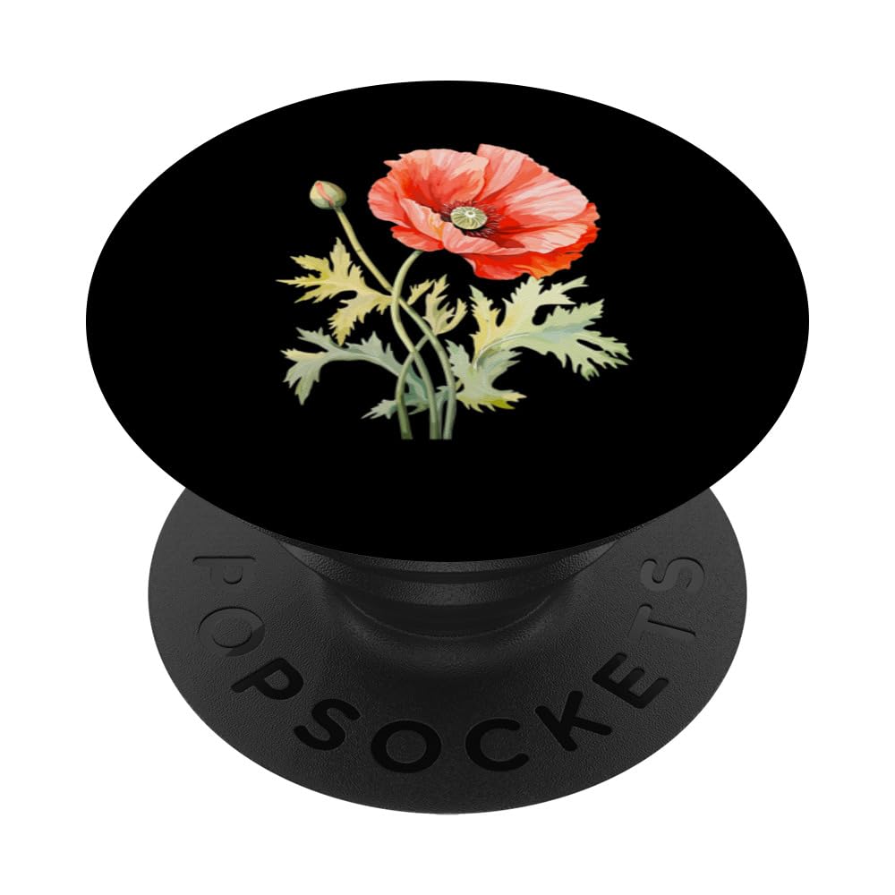 Red Poppy Flower Botanical Red Poppies For Women PopSockets Swappable PopGrip