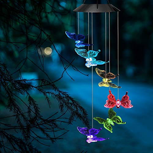 AVEKI Solar Wind Chimes Outdoor, Color-Changing Solar Mobile Wind Chime Waterproof Solar Powered LED Hanging Lamp for Outdoor Garden Festival Decoration (Butterfly) - Thumbnail 7