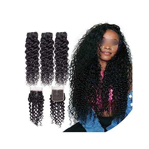 Hair Brazilian Hair Weave Bundles With Closure Water Wave 3 Bundles With Closure 100% Human Hair Bundles With Lace Closure,12 14 14 & Closure10,Natural Color,Three Part