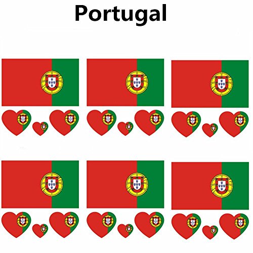 2018 Russia Soccer Match National Flags Tattoo, Fashionable Temporary Portugal Flags Tattoo Face Body Sticker for Soccer Fans Watching Football Sports Game 6 Sheets