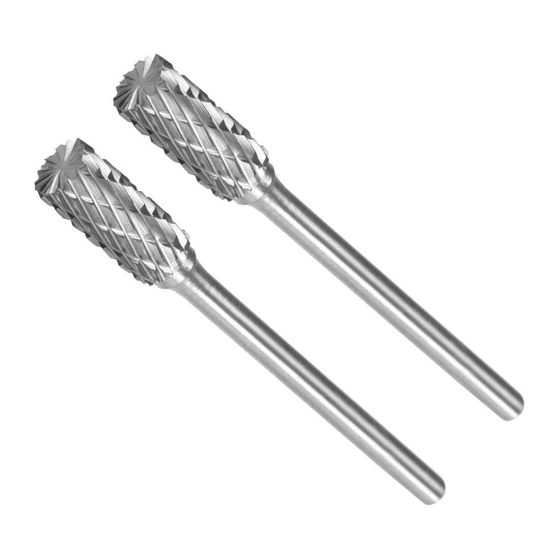 CoCud Tungsten Carbide Rotary Burrs File, 3mm Shank 6mm Dia, Double Cut Cylinder Shape Rotary Burrs Tool - (Applications: for Metal Carving), 2-Pieces