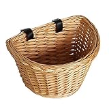 JUST N1 Front Handlebar Bike Basket Wicker Retro Eco-Friendly Handwoven Willow Semicircle Bicycle Basket Leather Strap Gift for Children Kid Adult